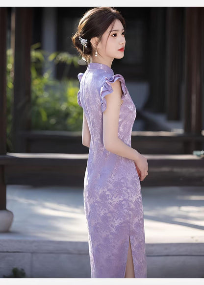Women's Vintage Qipao Cheongsam Dress – Lavender Fitted – additional product view