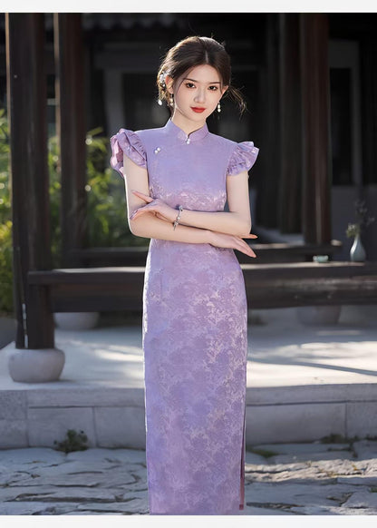 Women's Vintage Qipao Cheongsam Dress – Lavender Fitted – additional product view