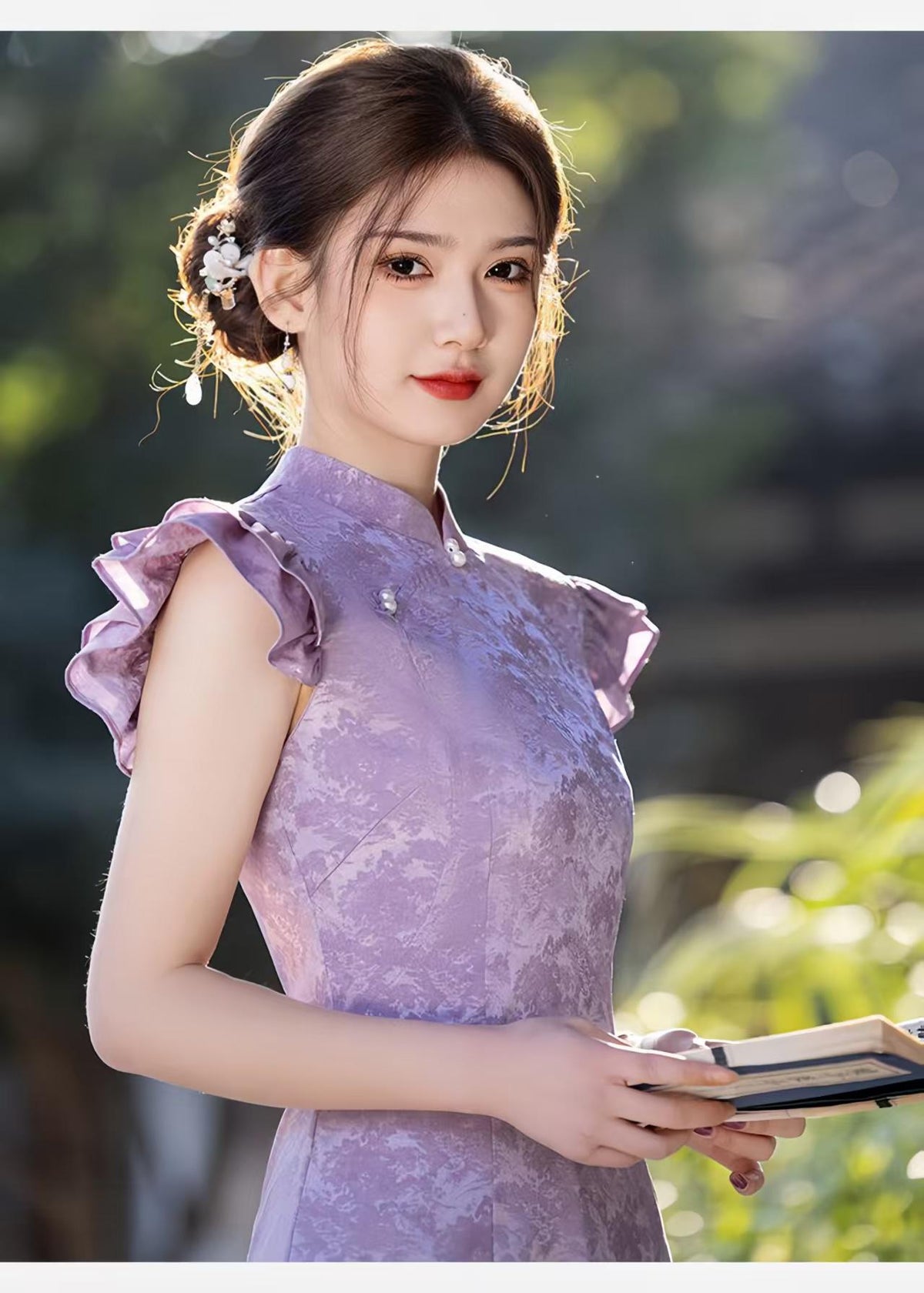 Women's Vintage Qipao Cheongsam Dress – Lavender Fitted – additional product view