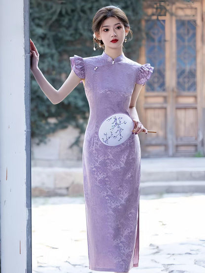Women's Vintage Qipao Cheongsam Dress – Lavender Fitted – additional product view