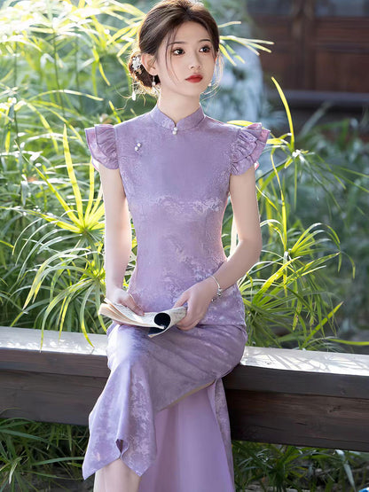 Women's Vintage Qipao Cheongsam Dress – Lavender Fitted – additional product view