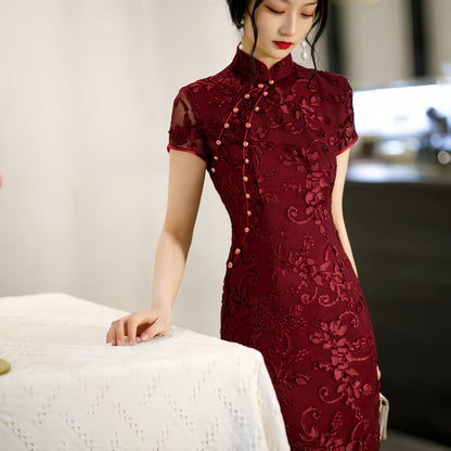 Women's Elegant Velvet Qipao Cheongsam Dress – Fitted – additional product view
