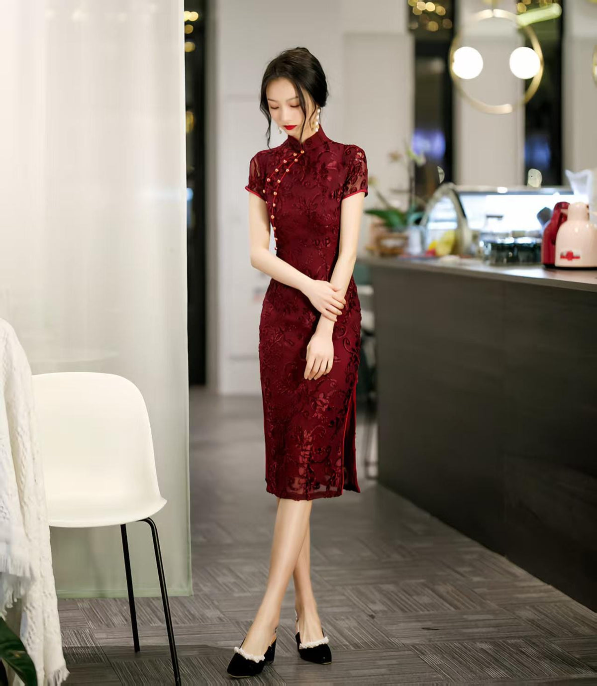 Women's Elegant Velvet Qipao Cheongsam Dress – Fitted – additional product view