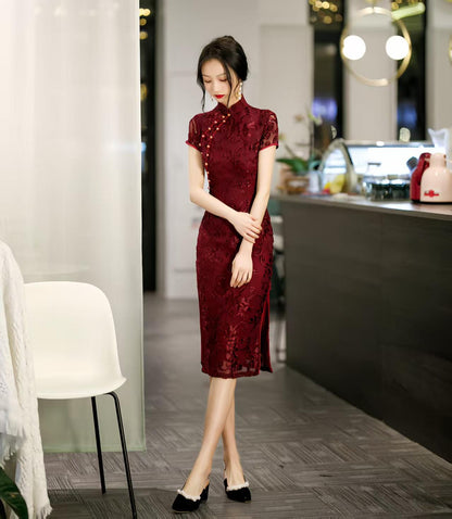 Women's Elegant Velvet Qipao Cheongsam Dress – Fitted – additional product view