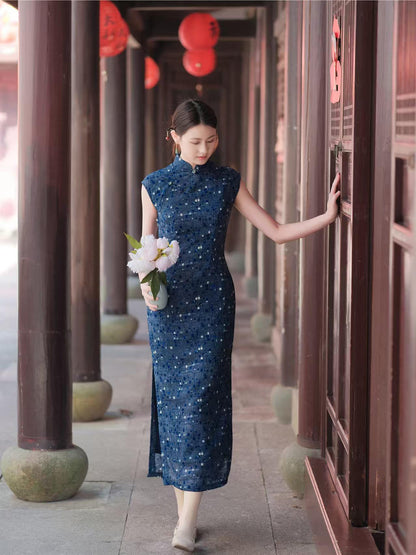 Women's Blue Vintage Qipao Cheongsam Dress – additional product view