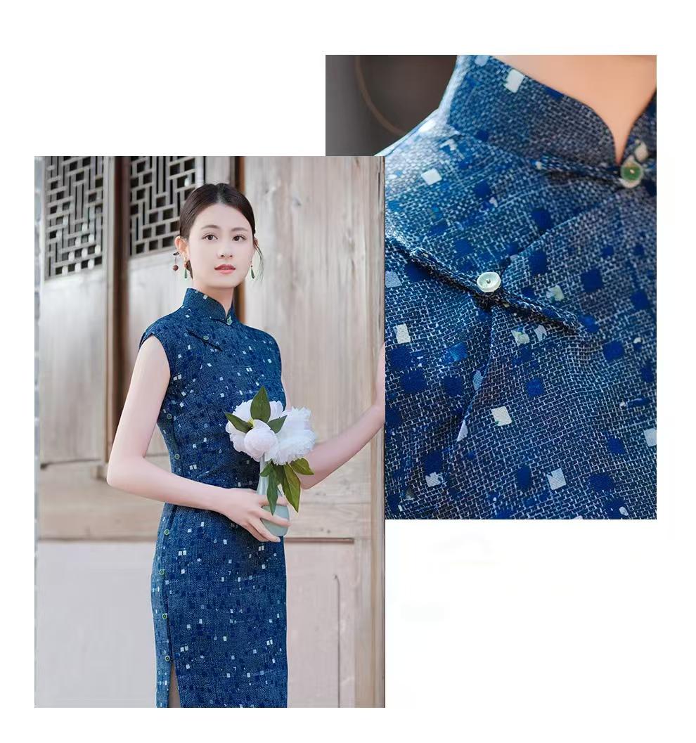 Women's Blue Vintage Qipao Cheongsam Dress – additional product view