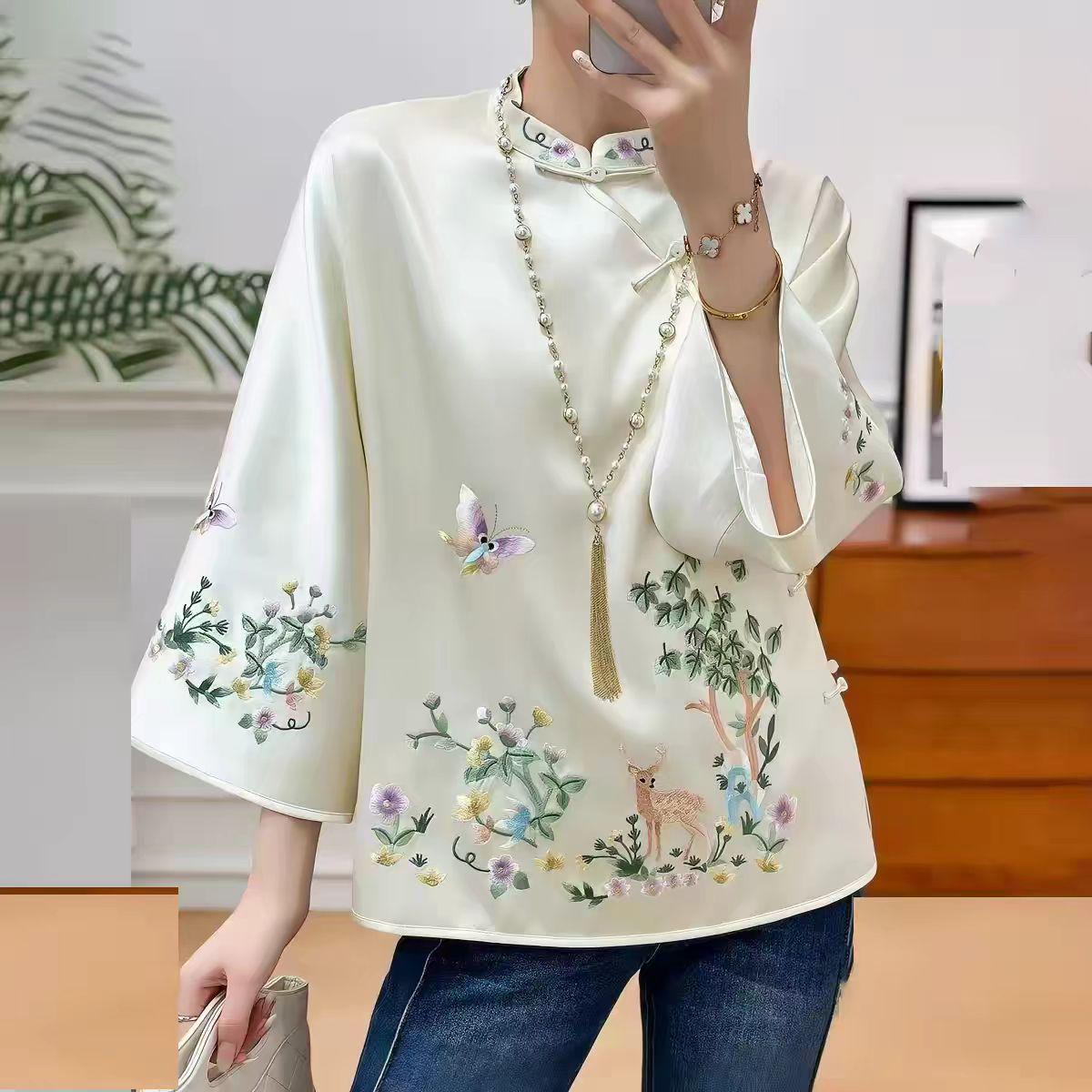 Women's Embroidered Chinese Style Blouse – Deer