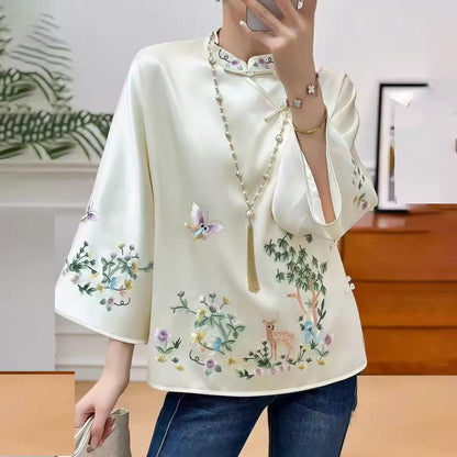 Women's Embroidered Chinese Style Blouse – Deer