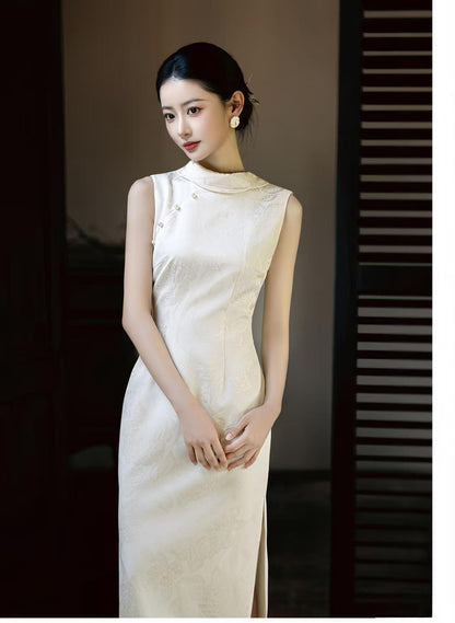Women's White Elegant Qipao Cheongsam Dress – Fitted – additional product view