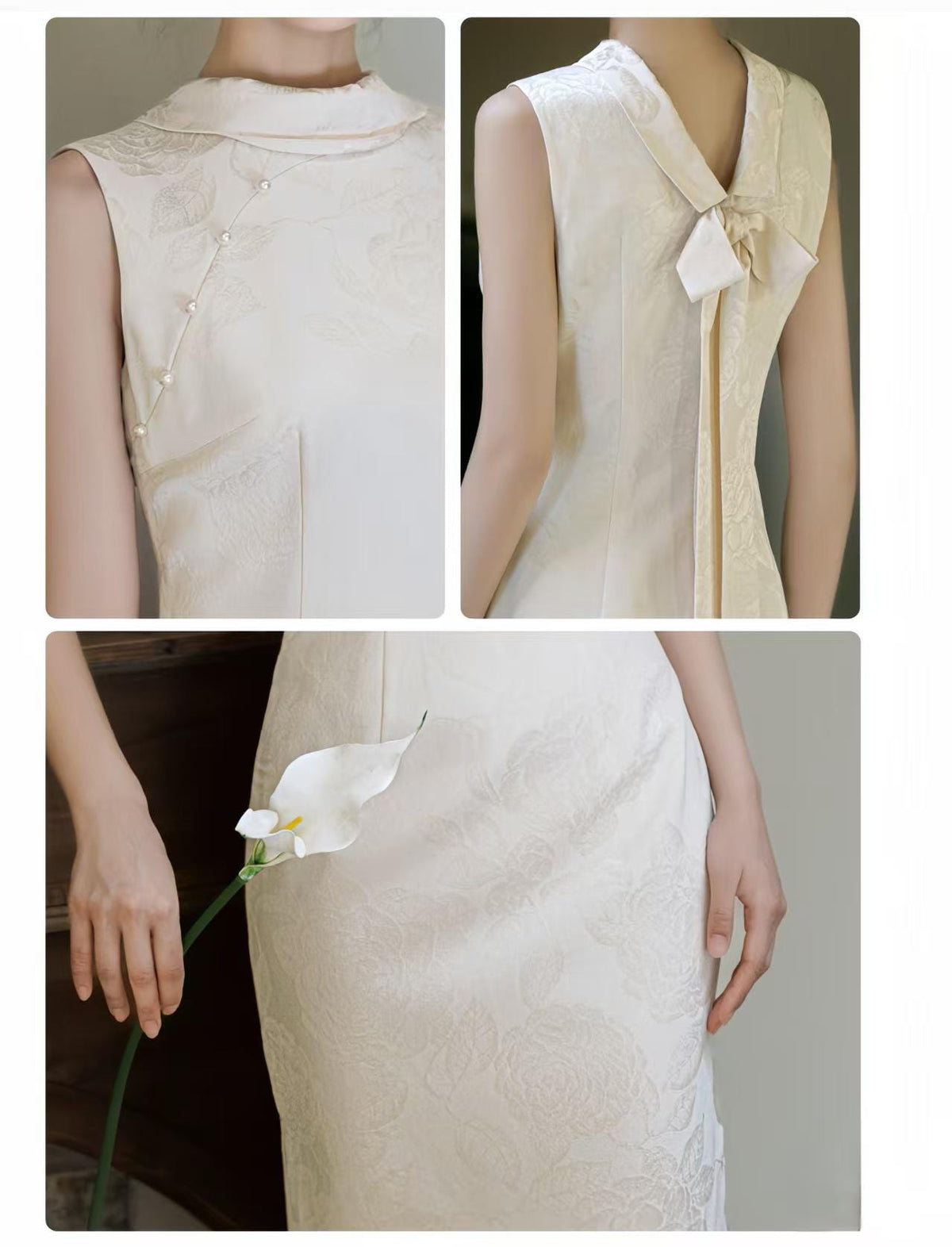 Women's White Elegant Qipao Cheongsam Dress – Fitted – additional product view