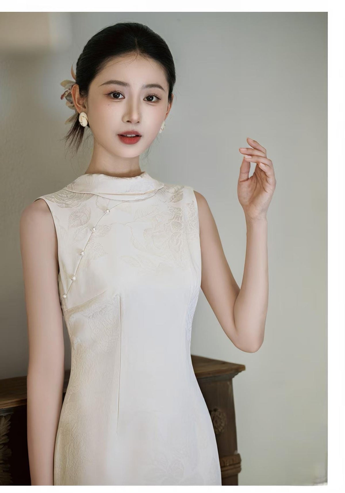 Women's White Elegant Qipao Cheongsam Dress – Fitted – additional product view
