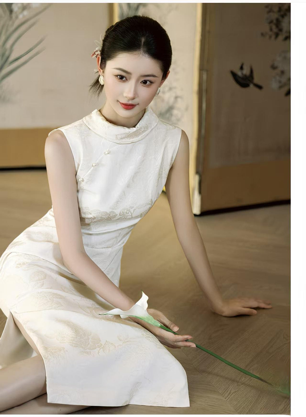 Women's White Elegant Qipao Cheongsam Dress – Fitted – additional product view