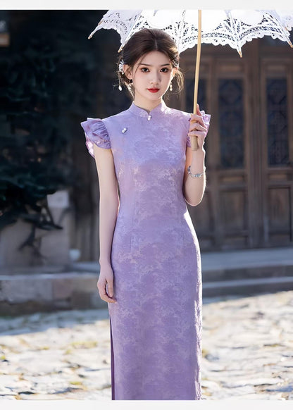 Women's Vintage Qipao Cheongsam Dress – Lavender Fitted – additional product view