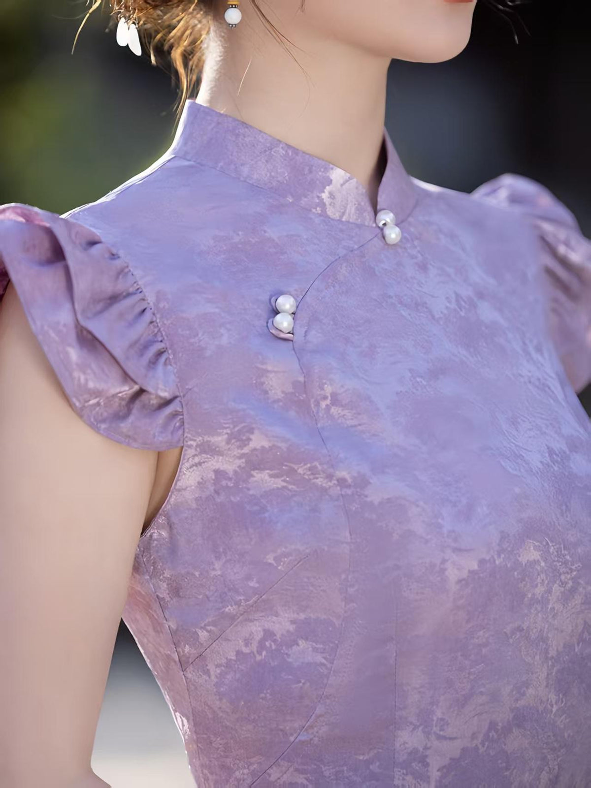 Women's Vintage Qipao Cheongsam Dress – Lavender Fitted – additional product view