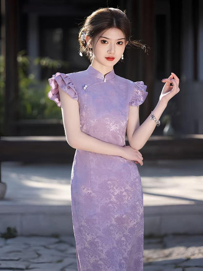 Women's Vintage Qipao Cheongsam Dress – Lavender Fitted – additional product view
