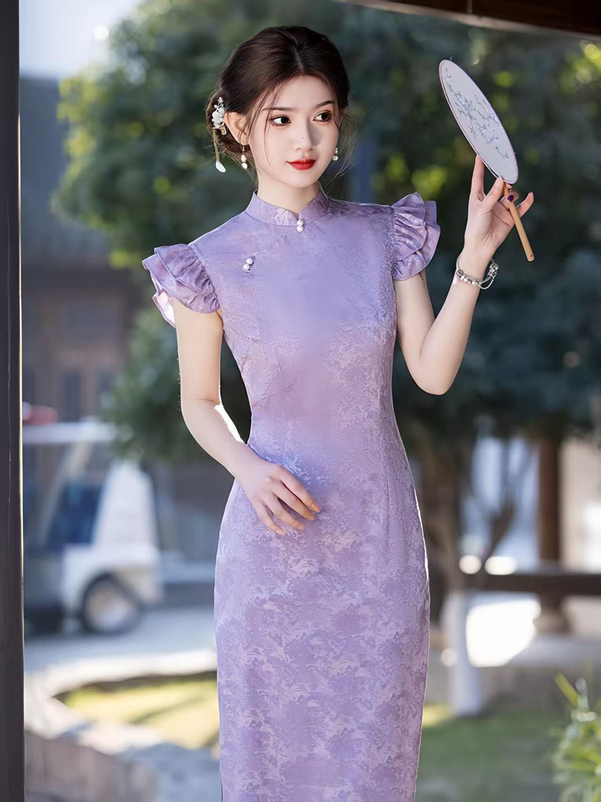Women's Vintage Qipao Cheongsam Dress – Lavender Fitted