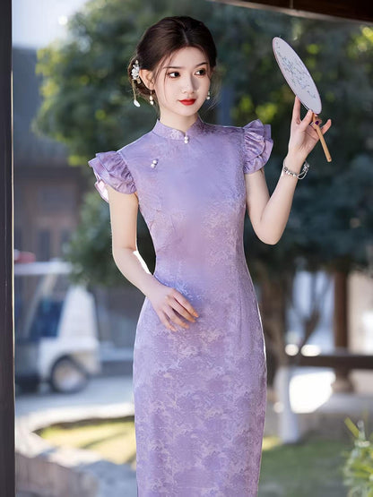 Women's Vintage Qipao Cheongsam Dress – Lavender Fitted