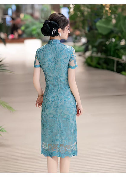 Women's Blue Vintage Qipao Cheongsam Dress – additional product view
