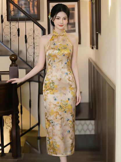 Women's Floral Qipao Cheongsam Dress – Midi Fitted – additional product view