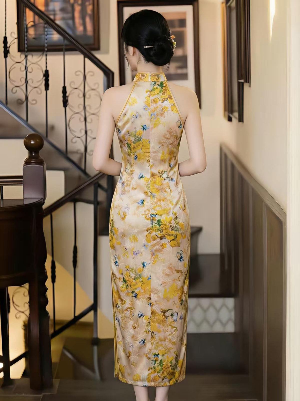 Women's Floral Qipao Cheongsam Dress – Midi Fitted – additional product view