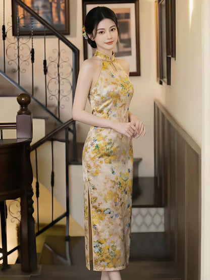 Women's Floral Qipao Cheongsam Dress – Midi Fitted – additional product view