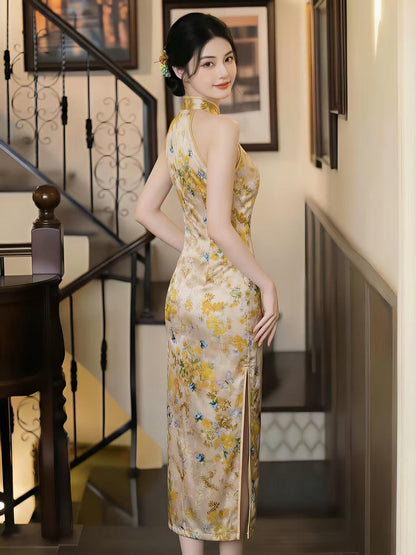 Women's Floral Qipao Cheongsam Dress – Midi Fitted – additional product view