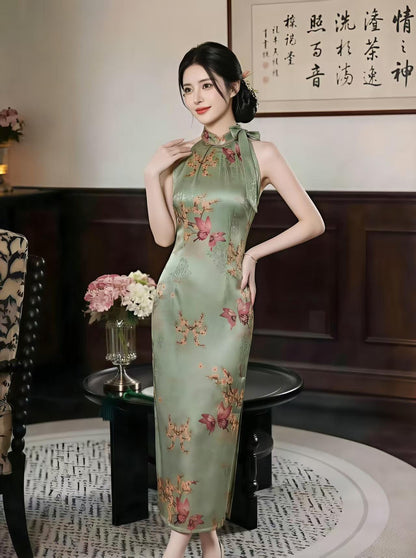 Women's Green Vintage Qipao Cheongsam Dress – Butterfly Fitted – additional product view
