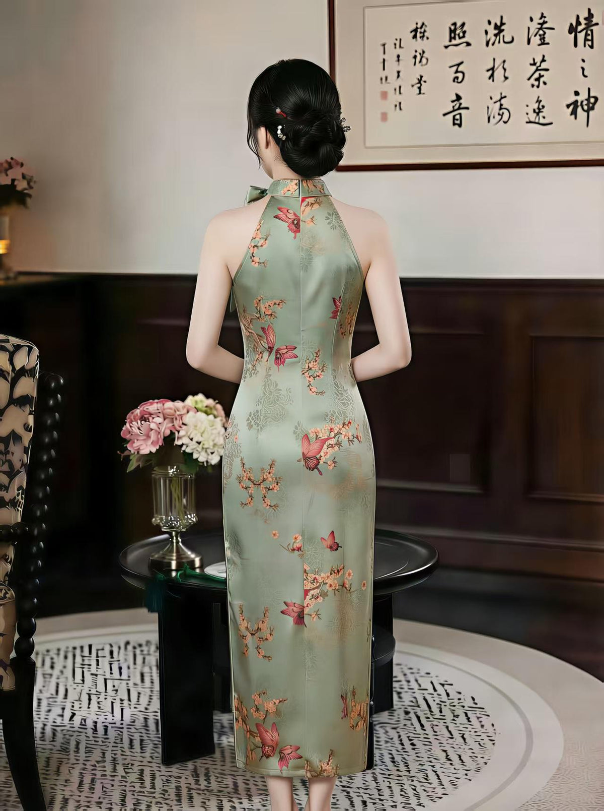 Women's Green Vintage Qipao Cheongsam Dress – Butterfly Fitted – additional product view