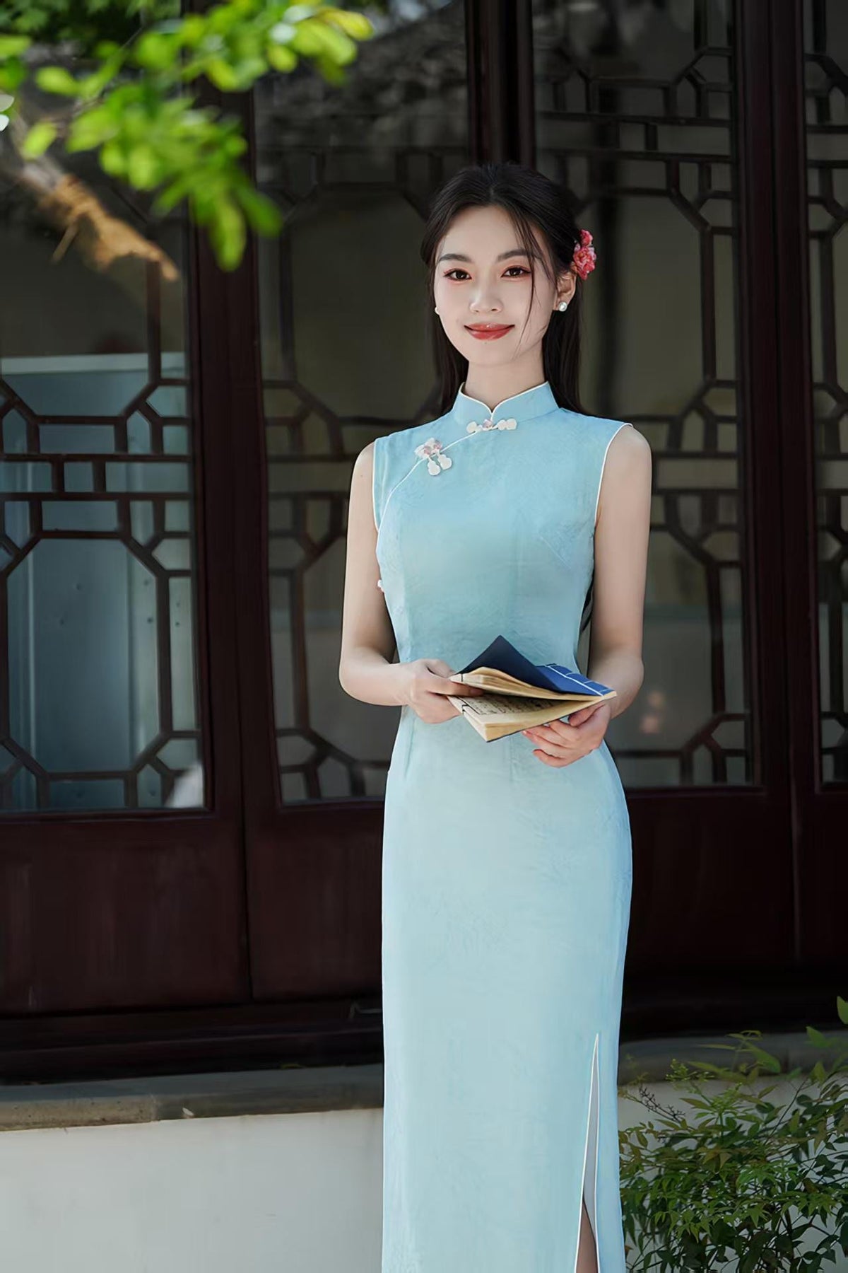 Women's Blue Vintage Qipao Cheongsam Dress – additional product view