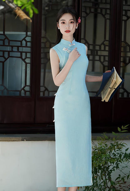 Women's Blue Vintage Qipao Cheongsam Dress – additional product view