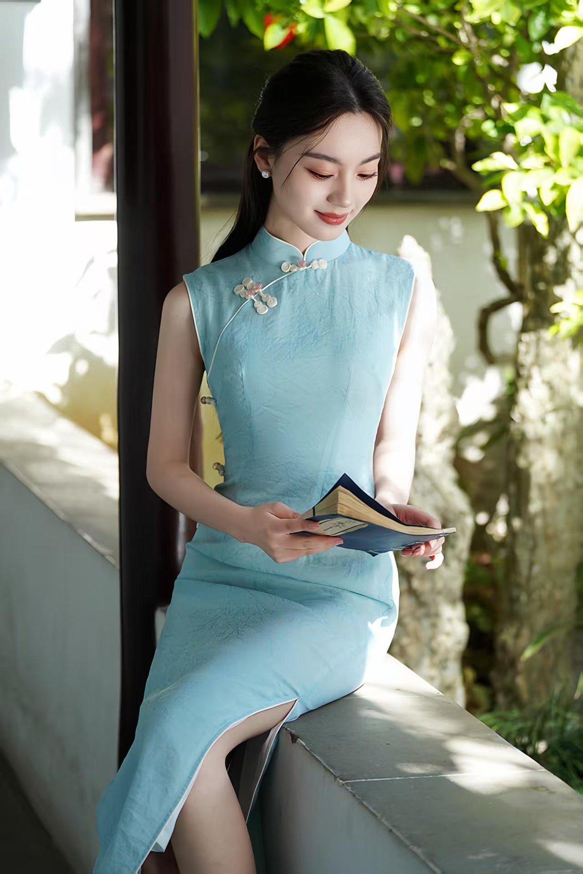 Women's Blue Vintage Qipao Cheongsam Dress – additional product view