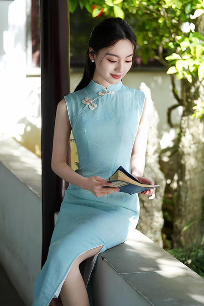 Women's Blue Vintage Qipao Cheongsam Dress – additional product view