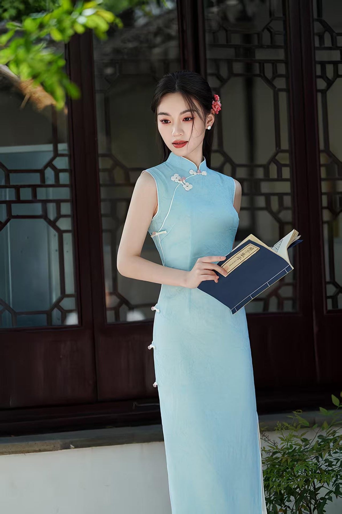 Women's Blue Vintage Qipao Cheongsam Dress – additional product view