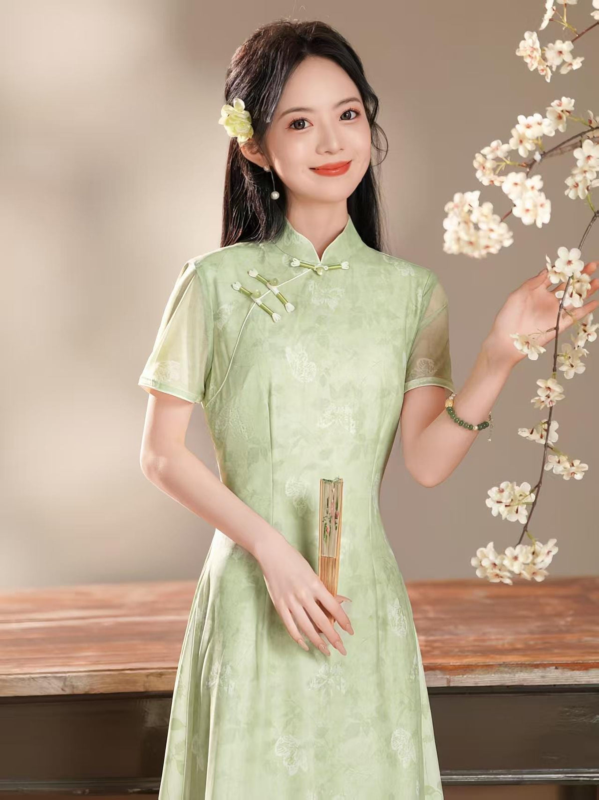 Women's Green Vintage Qipao Cheongsam Dress