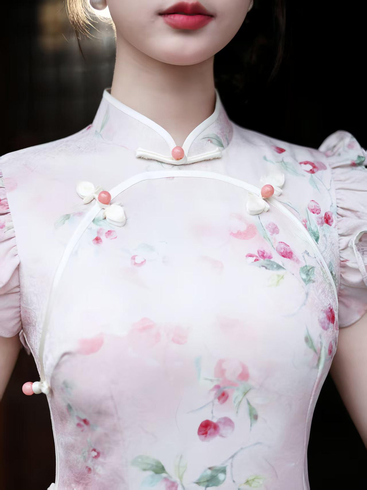 Women's Pink Floral Qipao Cheongsam Dress – additional product view