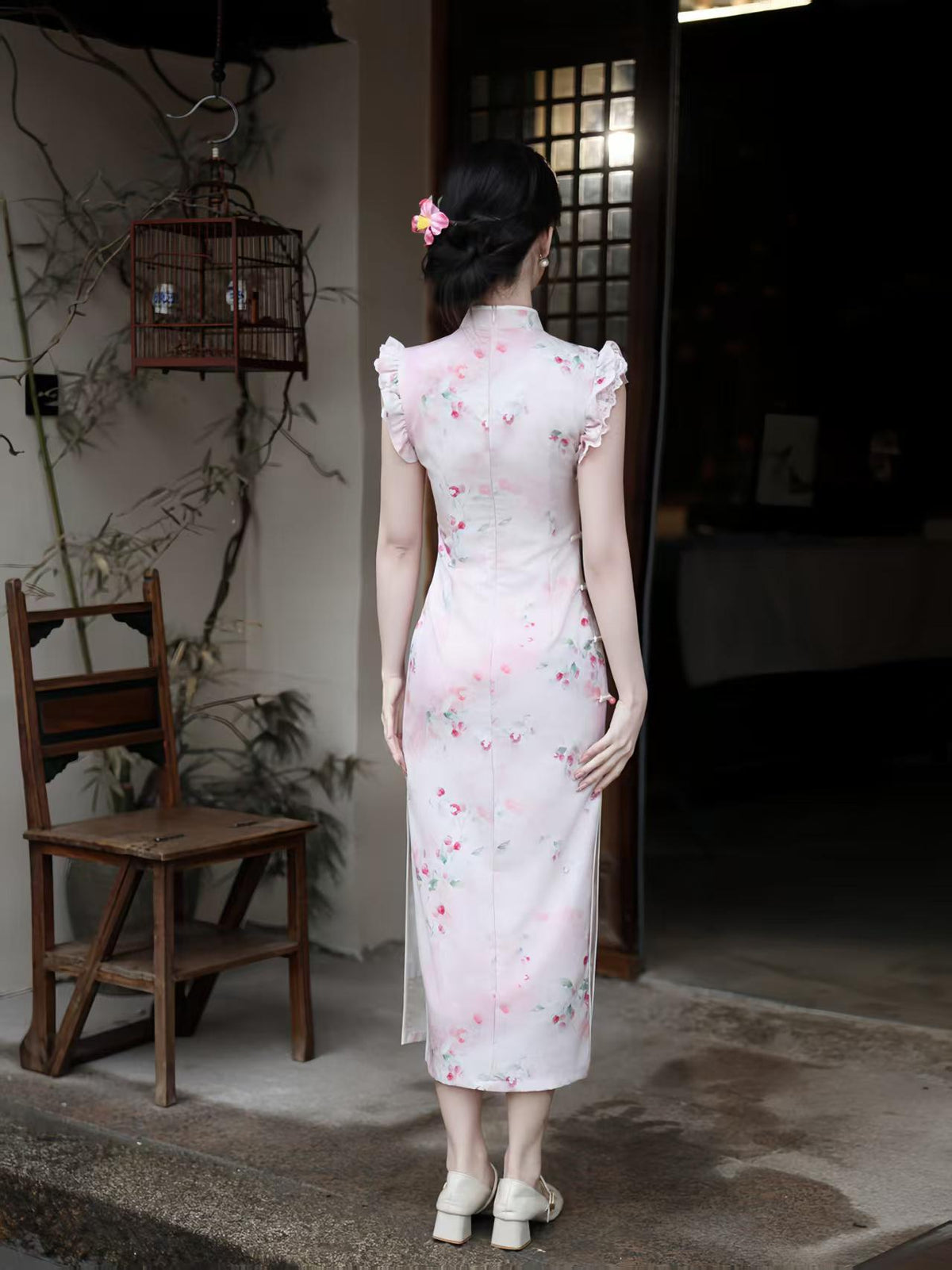 Women's Pink Floral Qipao Cheongsam Dress – additional product view