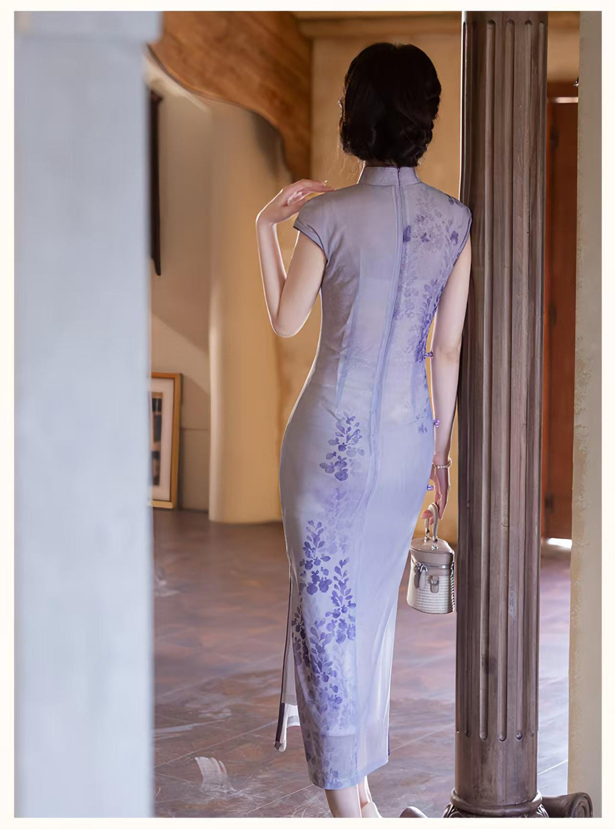 Women's Purple Vintage Qipao Cheongsam Dress – Maxi Fitted – additional product view