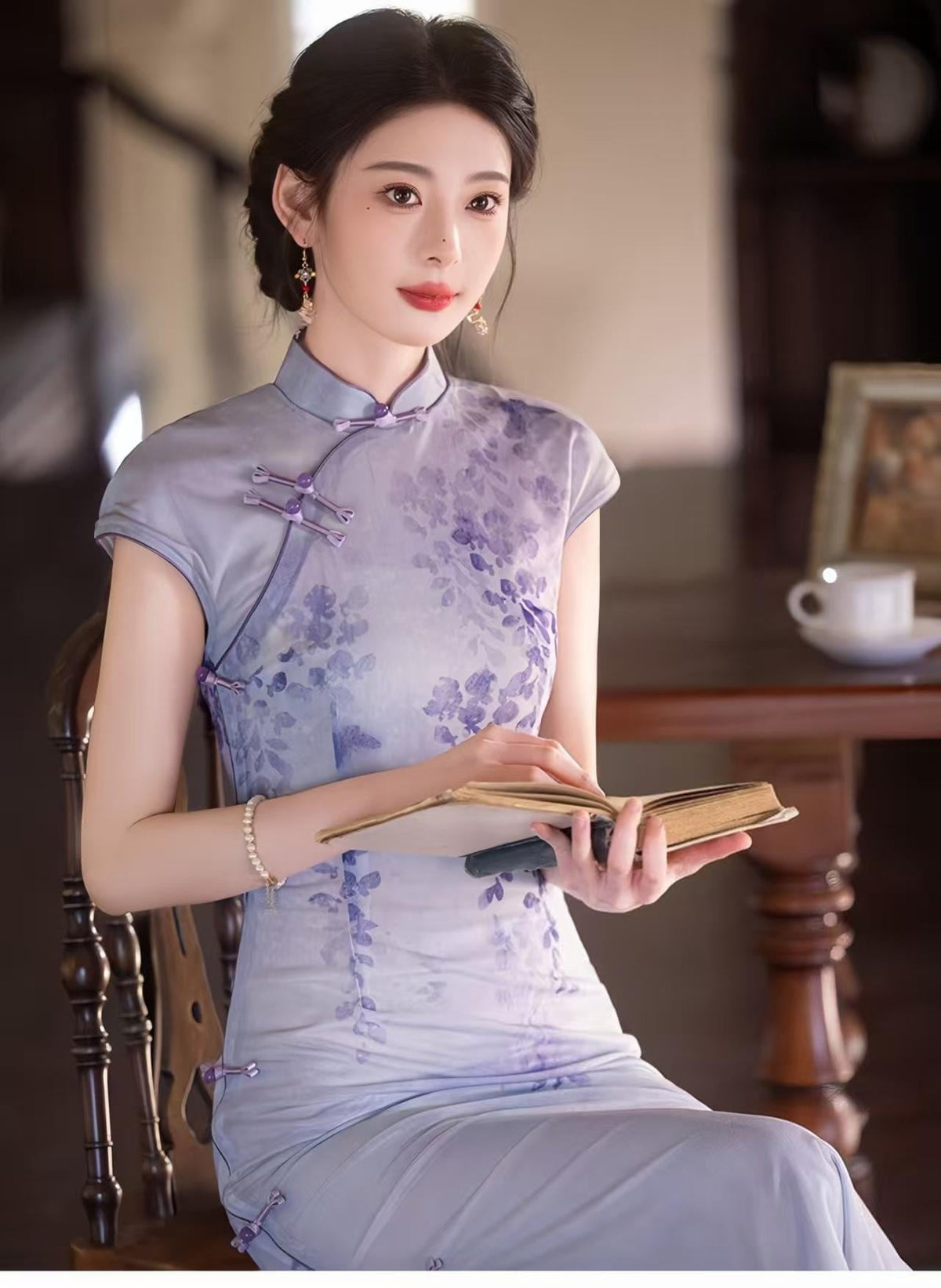 Women's Purple Vintage Qipao Cheongsam Dress – Maxi Fitted – additional product view