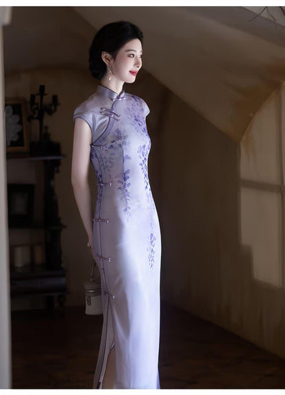 Women's Purple Vintage Qipao Cheongsam Dress – Maxi Fitted – additional product view