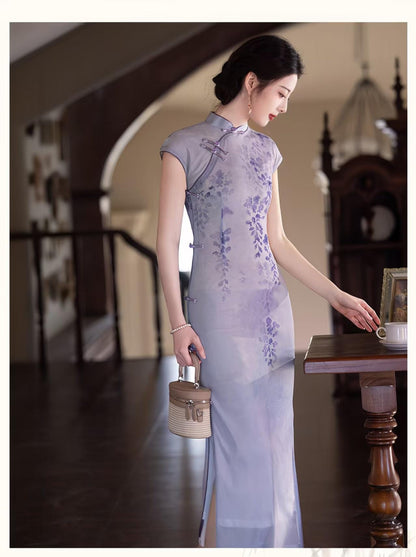 Women's Purple Vintage Qipao Cheongsam Dress – Maxi Fitted – additional product view