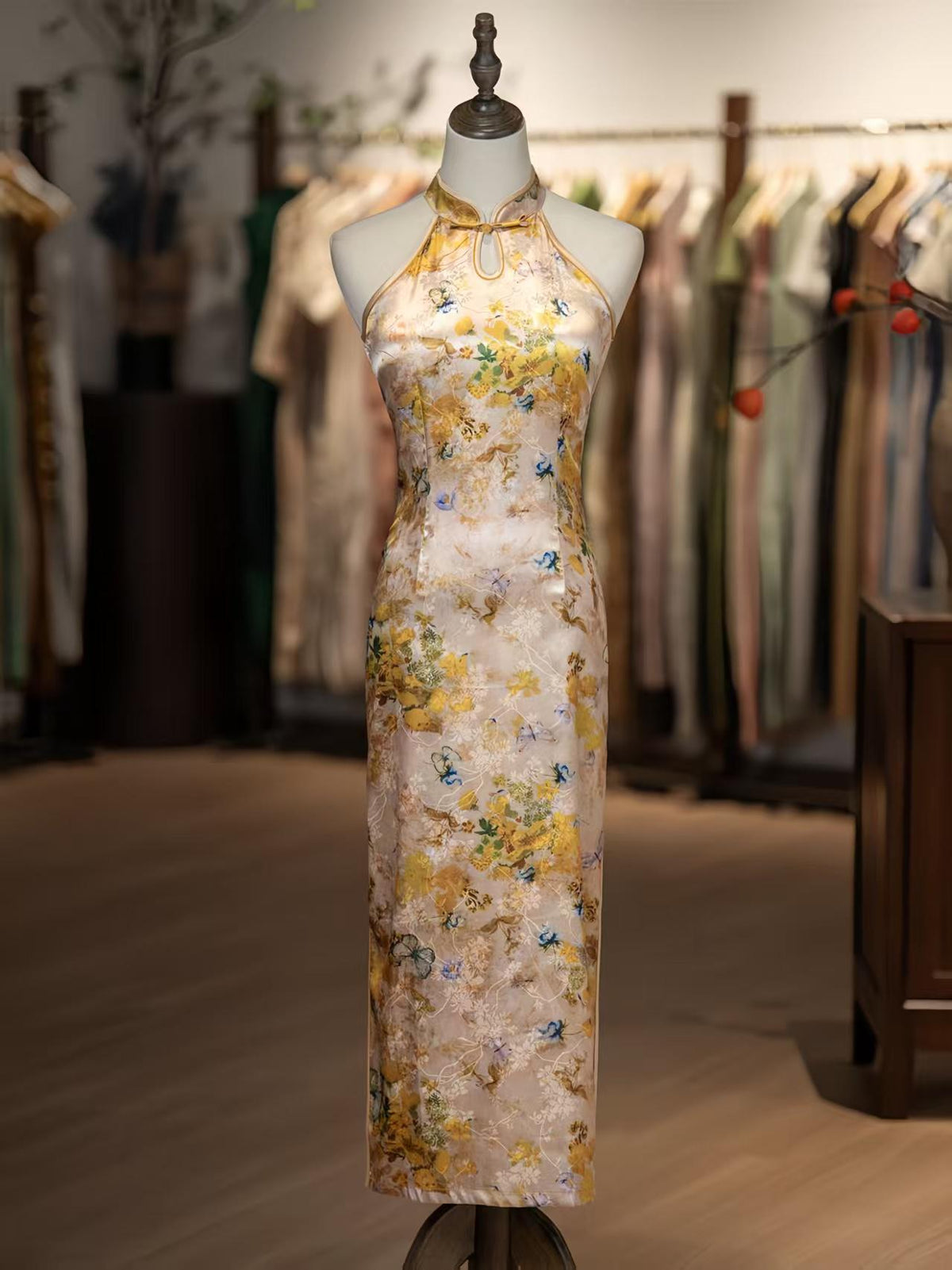 Women's Floral Qipao Cheongsam Dress – Midi Fitted – additional product view