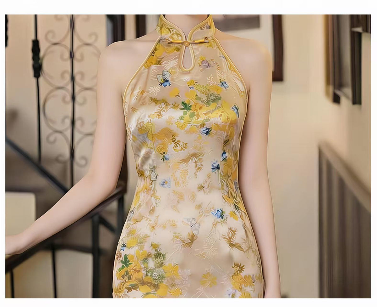 Women's Floral Qipao Cheongsam Dress – Midi Fitted – additional product view