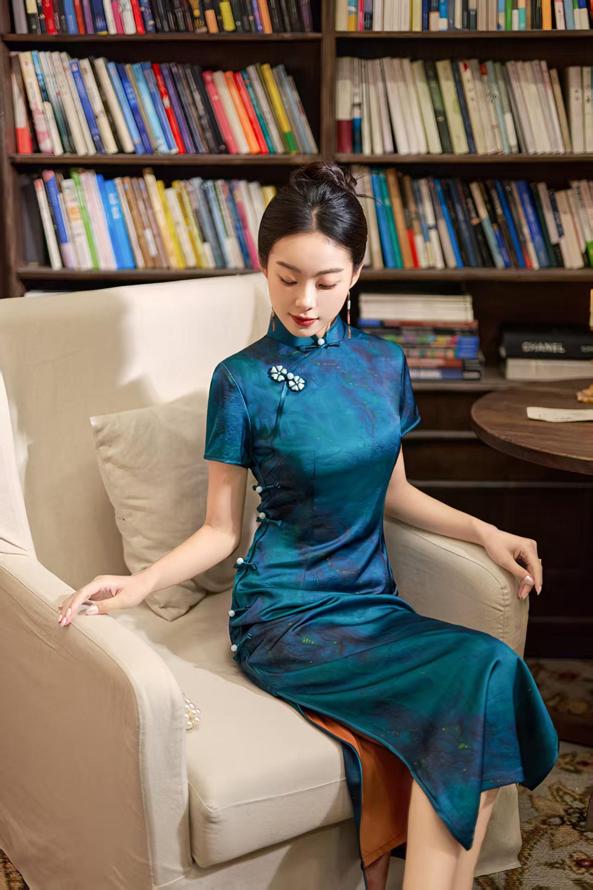 Women's Blue Vintage Qipao Cheongsam Dress – additional product view