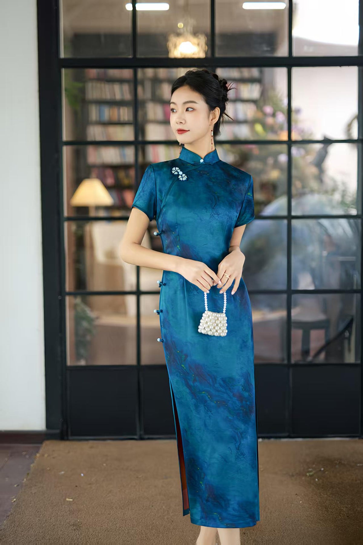 Women's Blue Vintage Qipao Cheongsam Dress – additional product view