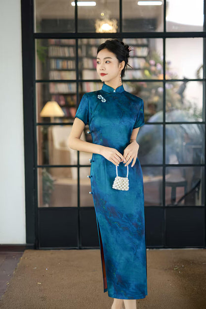 Women's Blue Vintage Qipao Cheongsam Dress – additional product view
