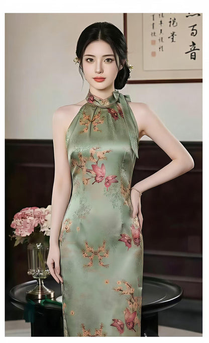 Women's Green Vintage Qipao Cheongsam Dress – Butterfly Fitted – additional product view