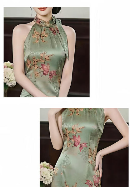 Women's Green Vintage Qipao Cheongsam Dress – Butterfly Fitted – additional product view