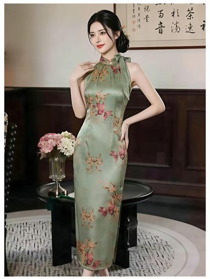 Women's Green Vintage Qipao Cheongsam Dress – Butterfly Fitted – additional product view