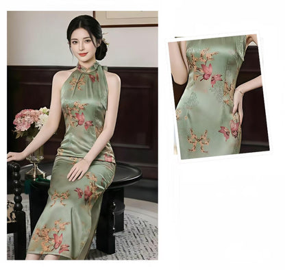 Women's Green Vintage Qipao Cheongsam Dress – Butterfly Fitted – additional product view