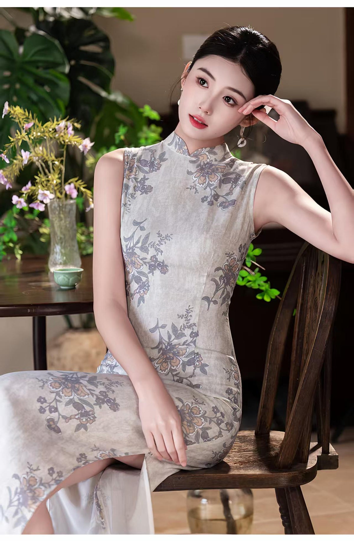 Women's Vintage Qipao Cheongsam Dress – Sleeveless Fitted – additional product view